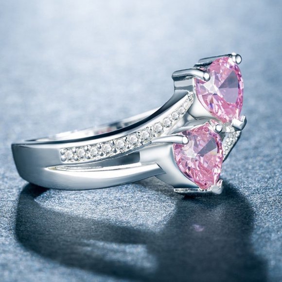 🔥925 Silver Plated Pink Heart Cut Emerald Exquisite Ring, GPMB1528 - Picture 1 of 5